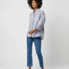 Fashion Ann Mashburn Volume Kimono Shirt Blue/White Stripe Chambray