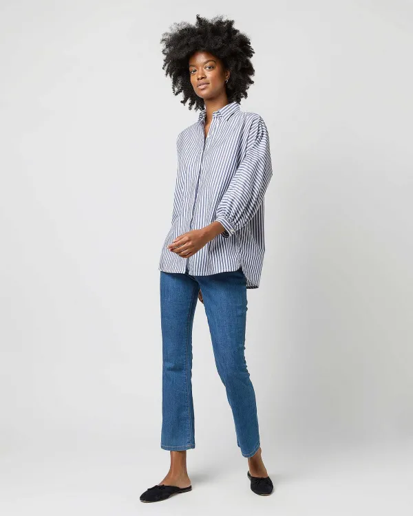 Fashion Ann Mashburn Volume Kimono Shirt Blue/White Stripe Chambray