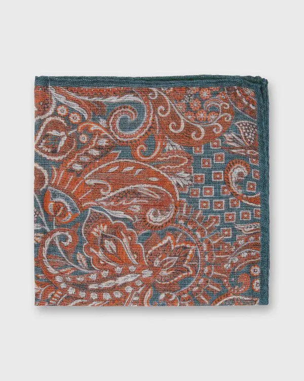 Best Sale Sid Mashburn Wool/Silk Pocket Square Lovat/Orange Floral