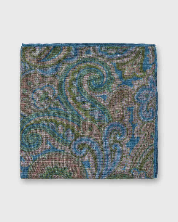 Discount Sid Mashburn Wool/Silk Pocket Square Lovat/Navy Paisley