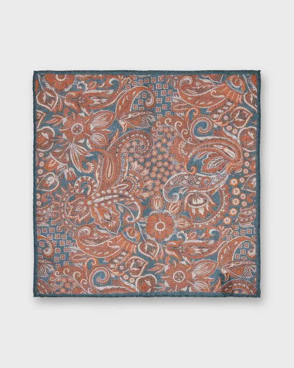 Best Sale Sid Mashburn Wool/Silk Pocket Square Lovat/Orange Floral