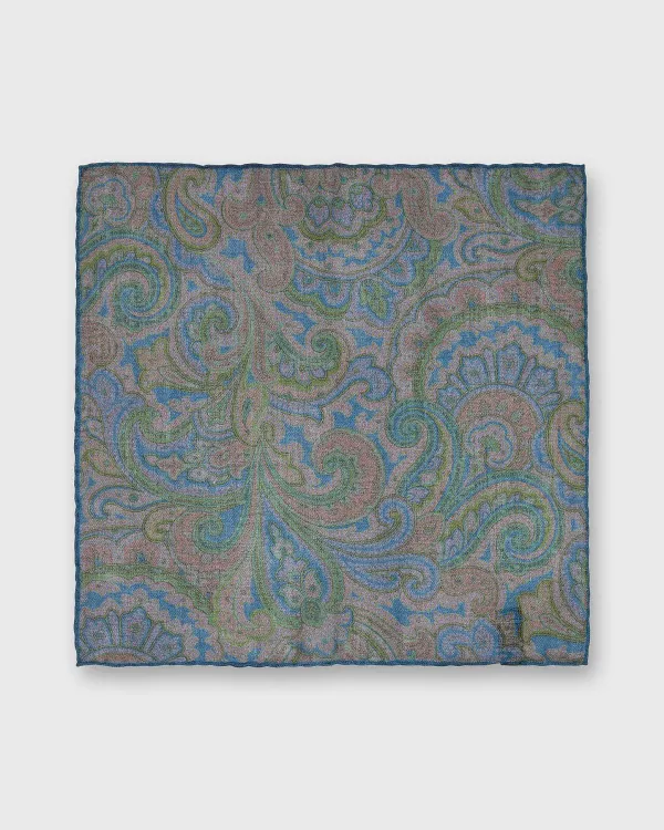 Discount Sid Mashburn Wool/Silk Pocket Square Lovat/Navy Paisley