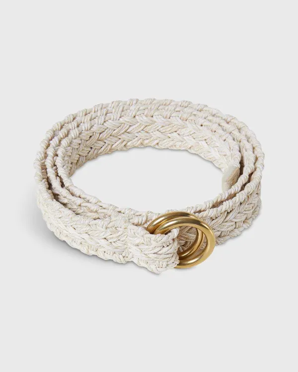 Clearance Sid Mashburn 1" Woven Double O-Ring Belt Bone Cotton