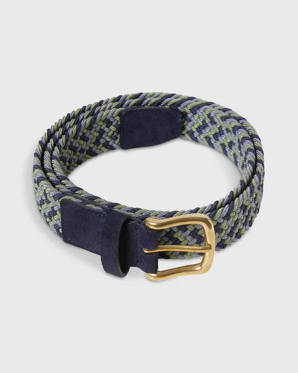 Outlet Sid Mashburn 1.25" Woven Elastic Belt Sage/Steel/Navy