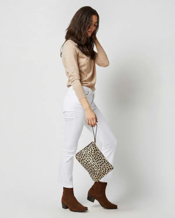 Clearance Ann Mashburn Zip Clutch White Leopard Printed Pony