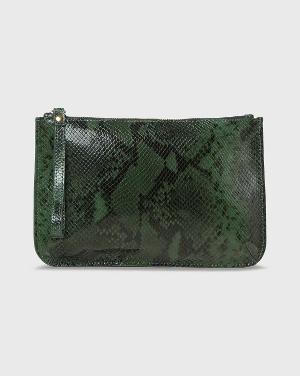 Clearance Ann Mashburn Zip Clutch Green Python Calf Leather